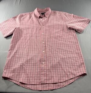 Cezani Men’s Large Button Front Shirt Red Plaid Short Sleeve Modal Blend Casual
